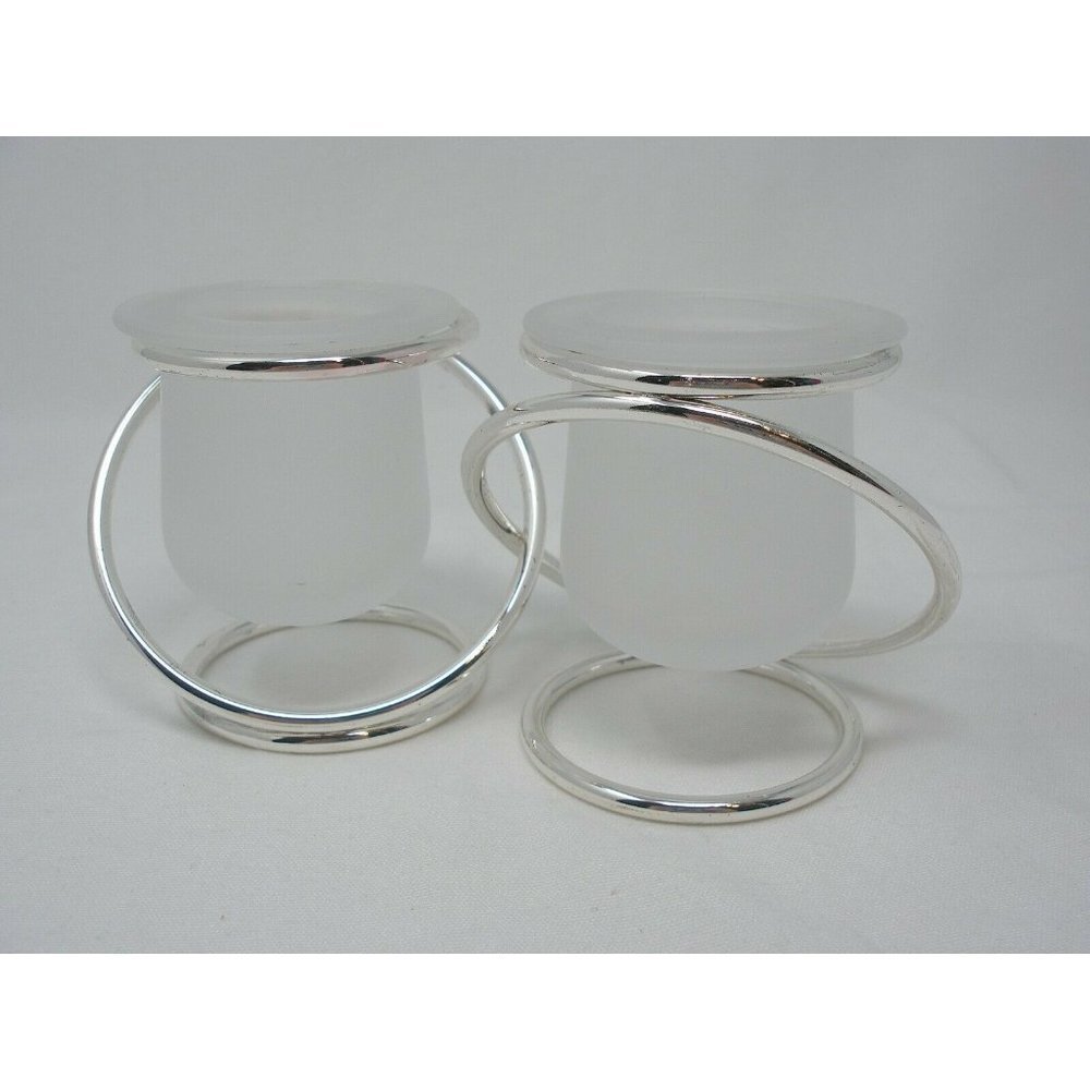 PartyLite Gemini Candle Holder Frosted & Silver Plated Votive Holders.